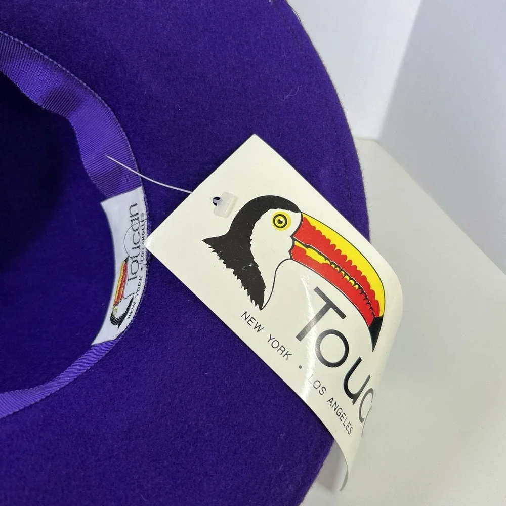 Vintage Toucan Hat Purple 100% Wool Church Made In USA Kentucky Derby NOS